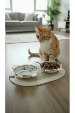 ALFO Seramik Pati ve Kulak Figürlü Kedi Mama, Yaş Mama ve Su Kabı 150 ml 2 Adet