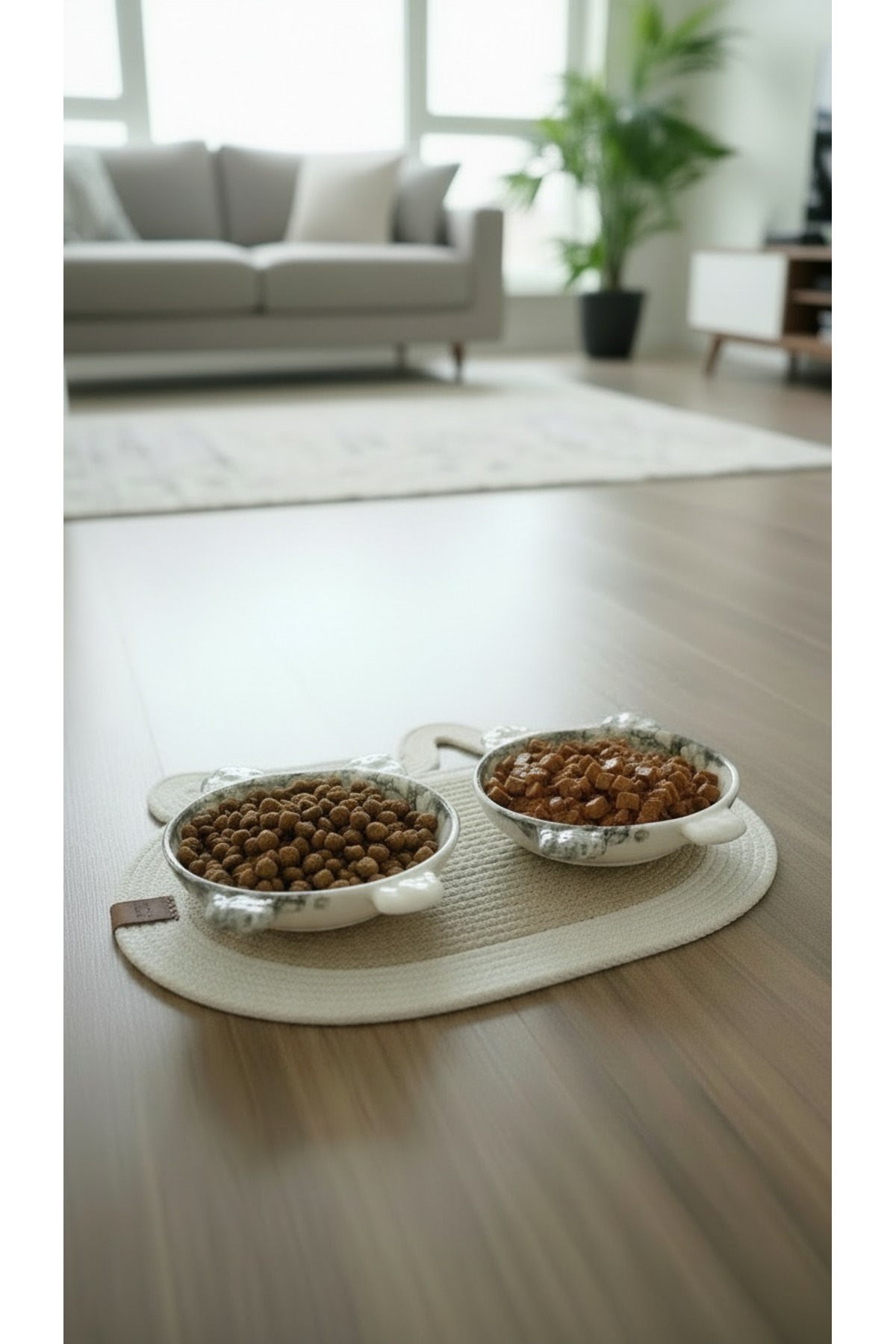 ALFO Seramik Pati ve Kulak Figürlü Kedi Mama, Yaş Mama ve Su Kabı 150 ml 2 Adet - Görsel 2