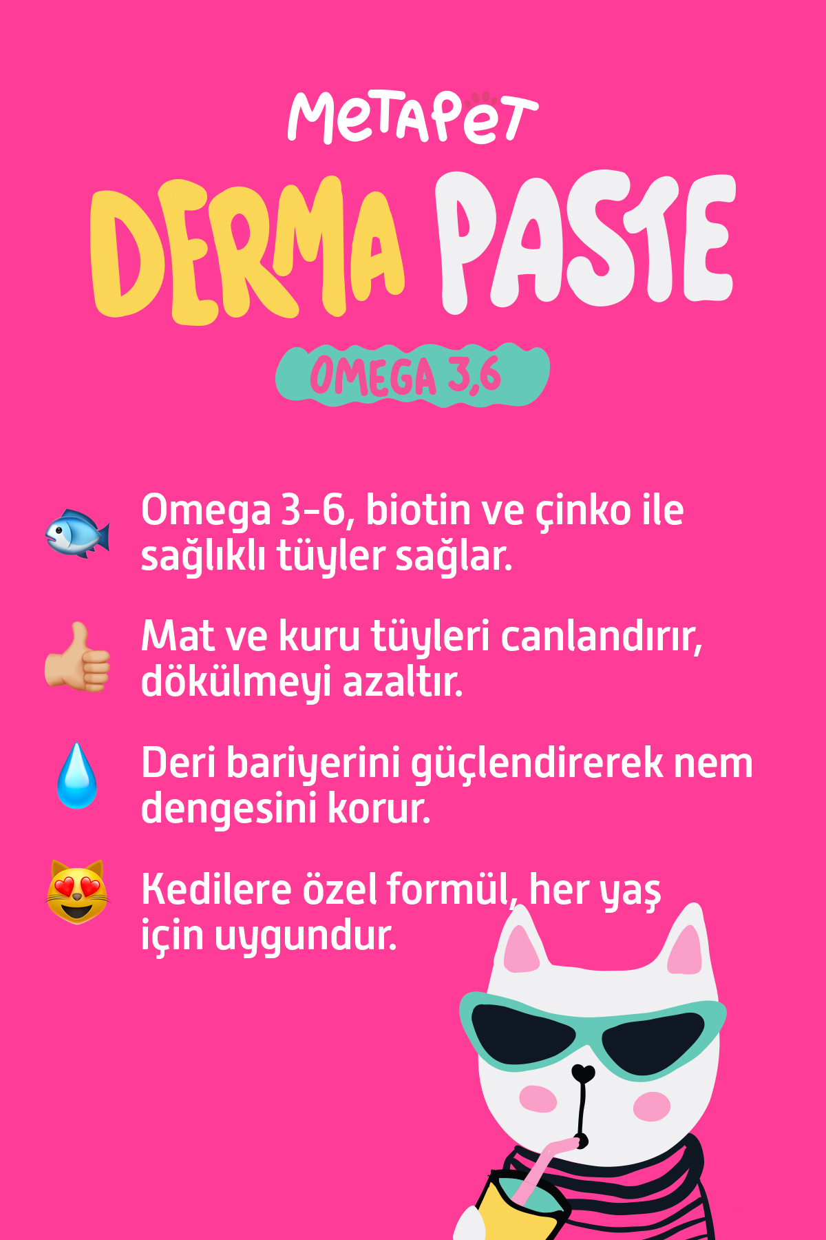 Metapet Tüy Dökülmesi Engelleyici Kedi Maltı, Tüy Döken Kedilere, Dökümü için Önleyici, Tüy Sağlığı Vitamini - Görsel 3