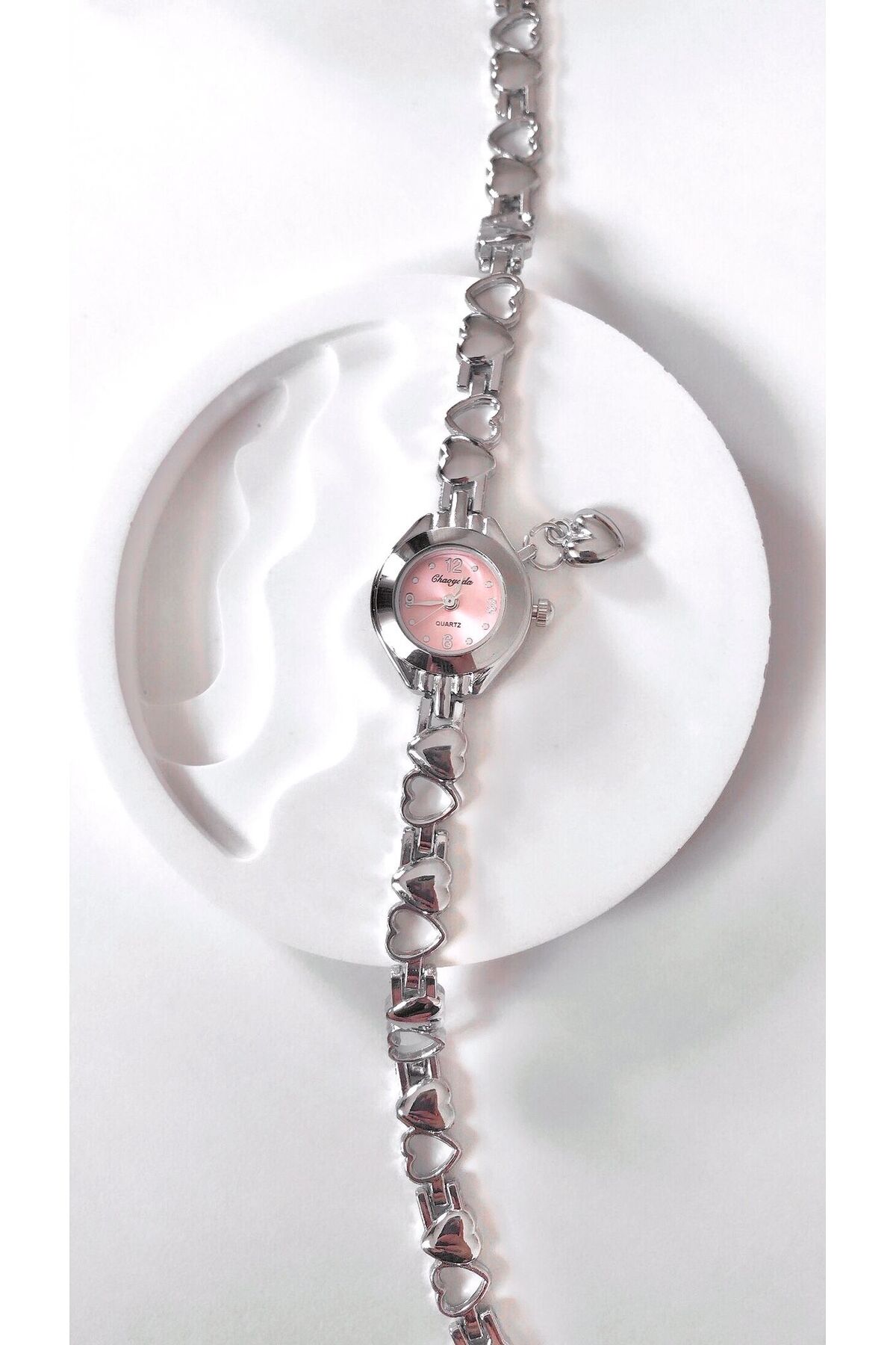 Genel Markalar Volenta Shop MİNİMAL MODEL Pembe Kalp Charmlı Pinterest Kadın Kol Saati