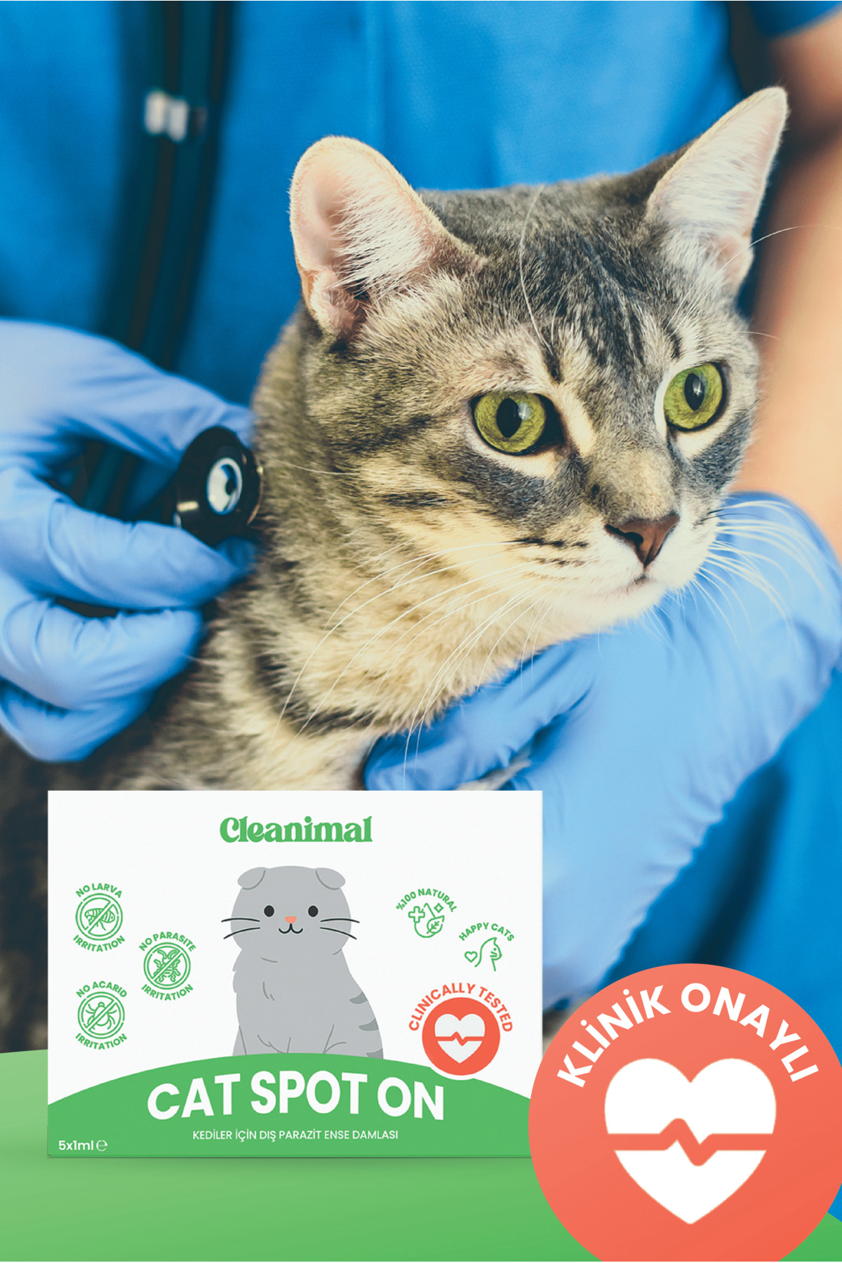 Cleanimal Kedi Dış Parazit Ense Deri Damlası | Bit, Pire ve Kene Karşıtı Doğal Koruma Damlası 5x1 ml - Görsel 3