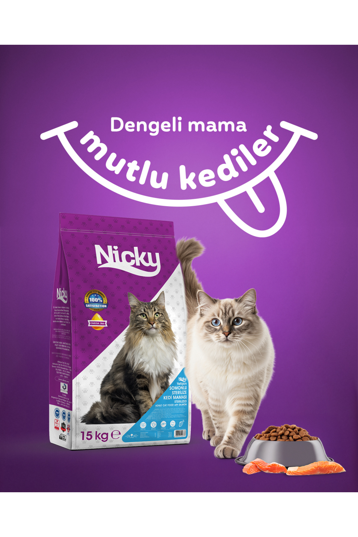 Nicky YETİŞKİN SOMONLU STERİLİZE KEDİ MAMASI 15 KG - 1 Adet