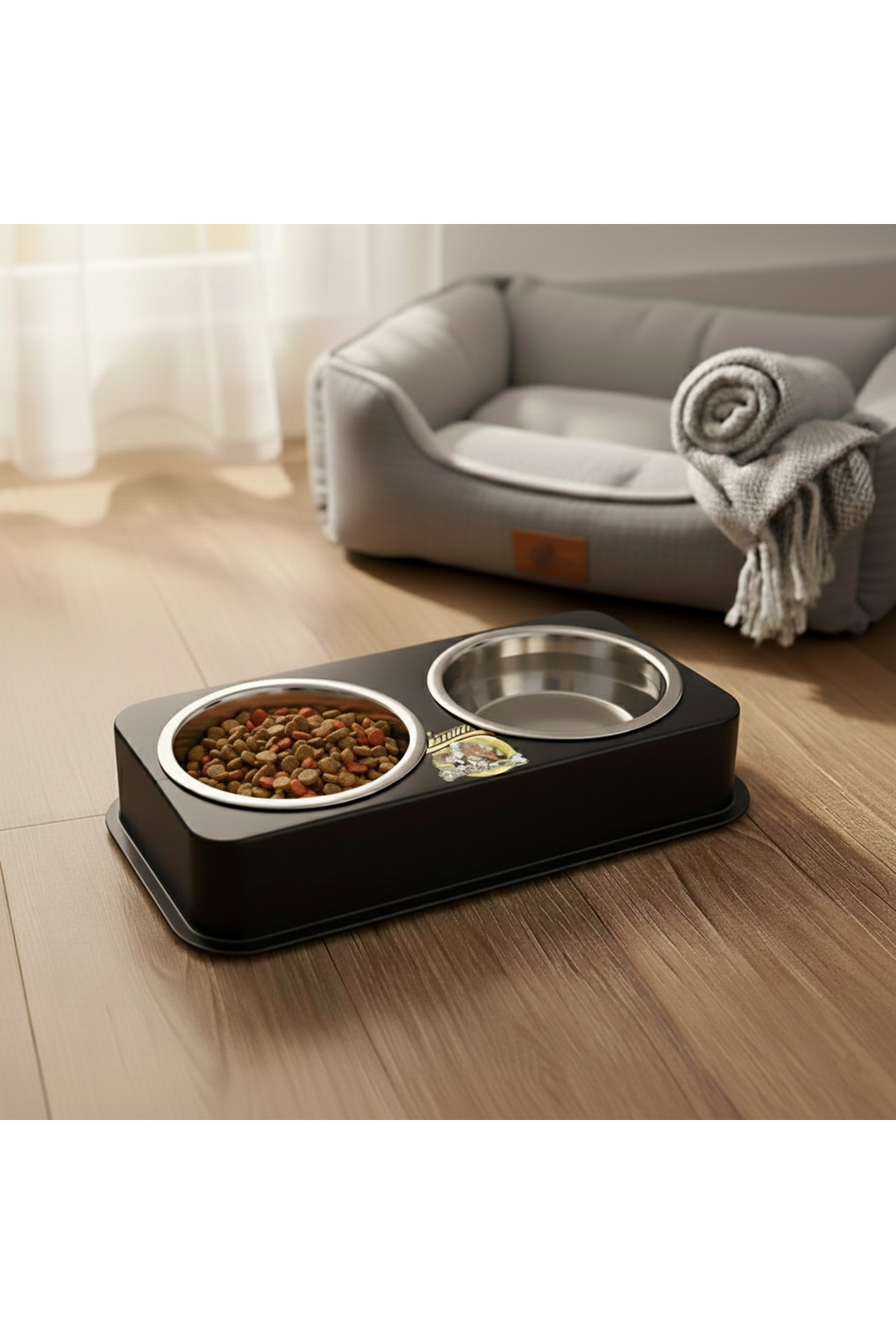 dexpet Çiftli Paslanmaz Çelik Mama ve Su Kabı Plastik Tabanlı Kedi Köpek Mama Kabı