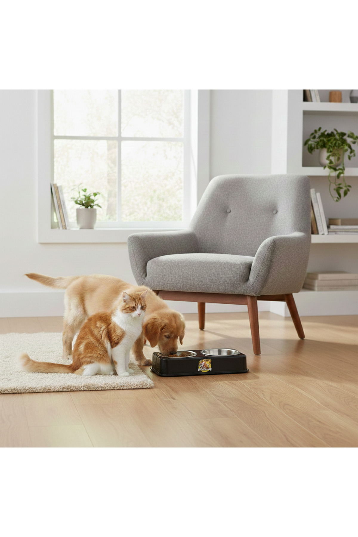 dexpet Çiftli Paslanmaz Çelik Mama ve Su Kabı Plastik Tabanlı Kedi Köpek Mama Kabı - Görsel 2