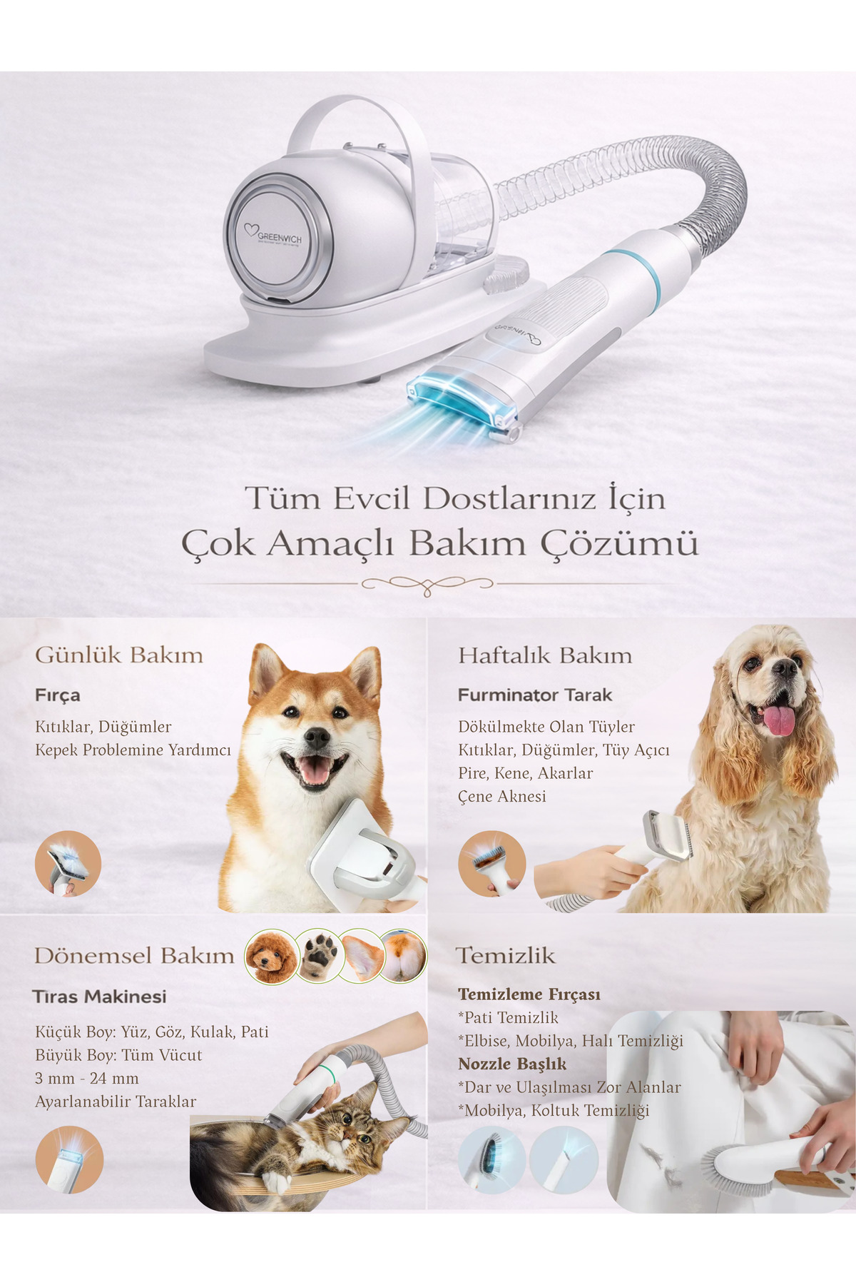 Greenwich Zero Point of Beauty Greenwich Tüy Tıraş Makinası Furminator / Kedi Köpek Vücut Pati Yüz Kulak Tarama Kesme - Görsel 3