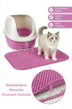 PUGALO CleanPaw Premium Kedi Tuvalet Önü Paspası | Kedi Kumu Toplayıcı | Çift Katmanlı | Geniş Delikli