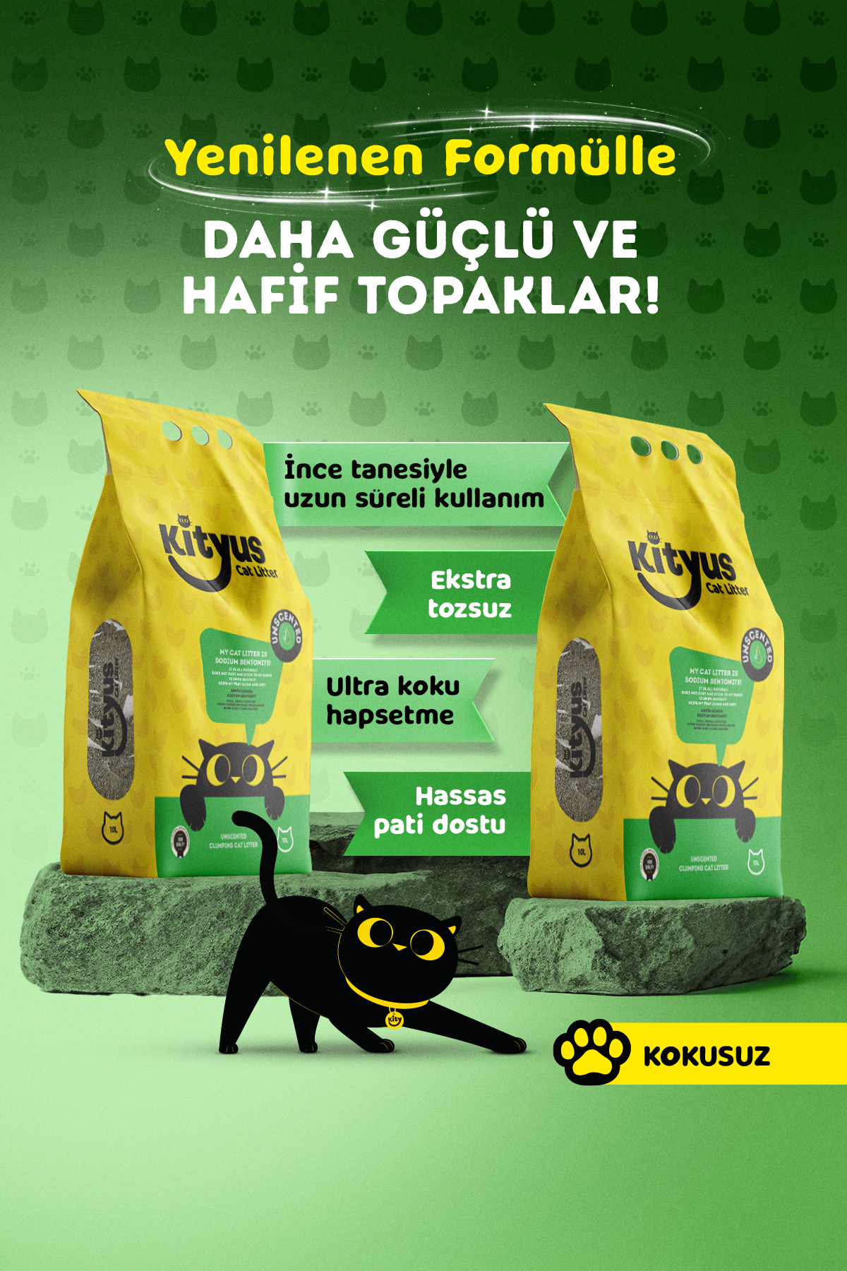 Kityus 2'li Avantaj Paketi Hassas Kediler Için Tozsuz,topaklanan, Kokusuz Bentonit Kedi Kumu 2x10lt