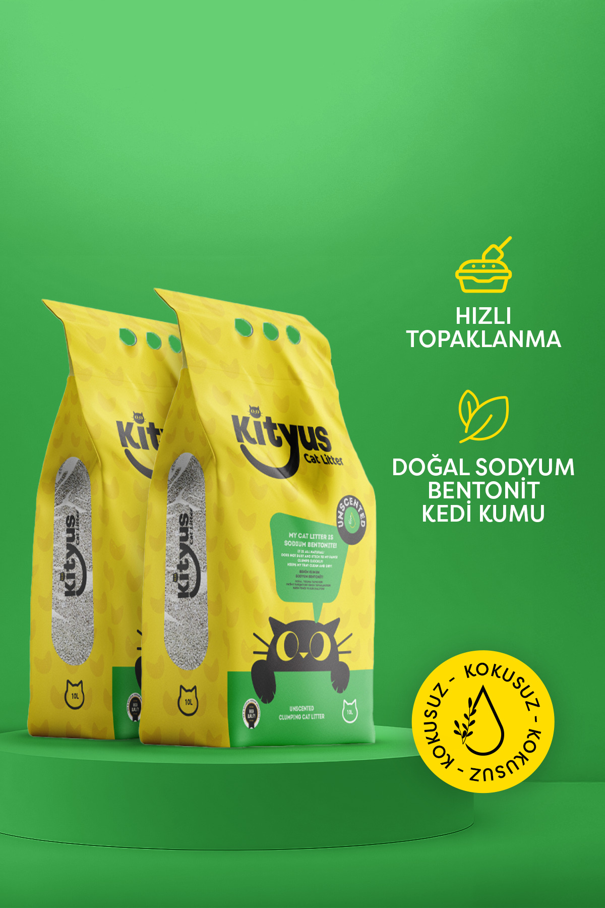 Kityus 2'li Avantaj Paketi Hassas Kediler Için Tozsuz,topaklanan, Kokusuz Bentonit Kedi Kumu 2x10lt - Görsel 2