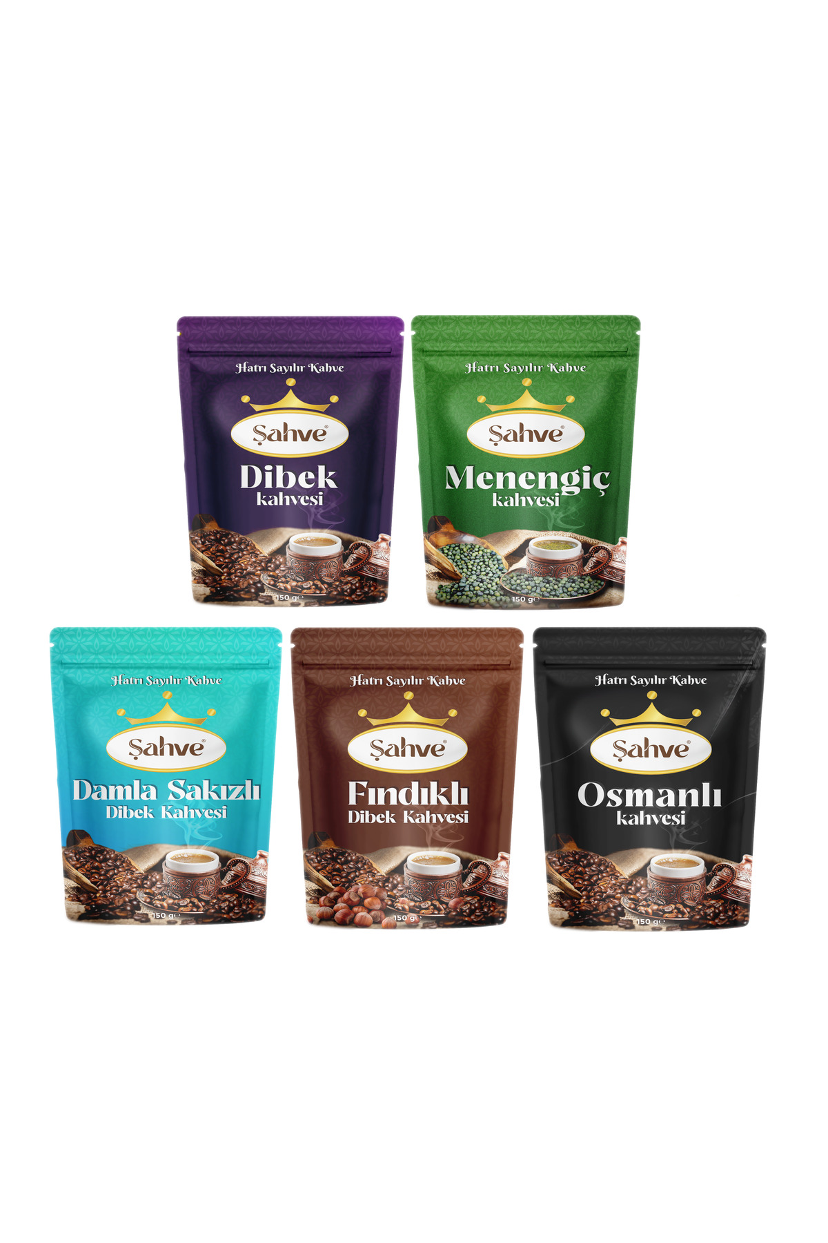 ŞAHVE 5'li set Osmanlı kahve - Dibek kahve - Menengiç kahvesi - Damla sakızlı dibek - Fındıklı kahve