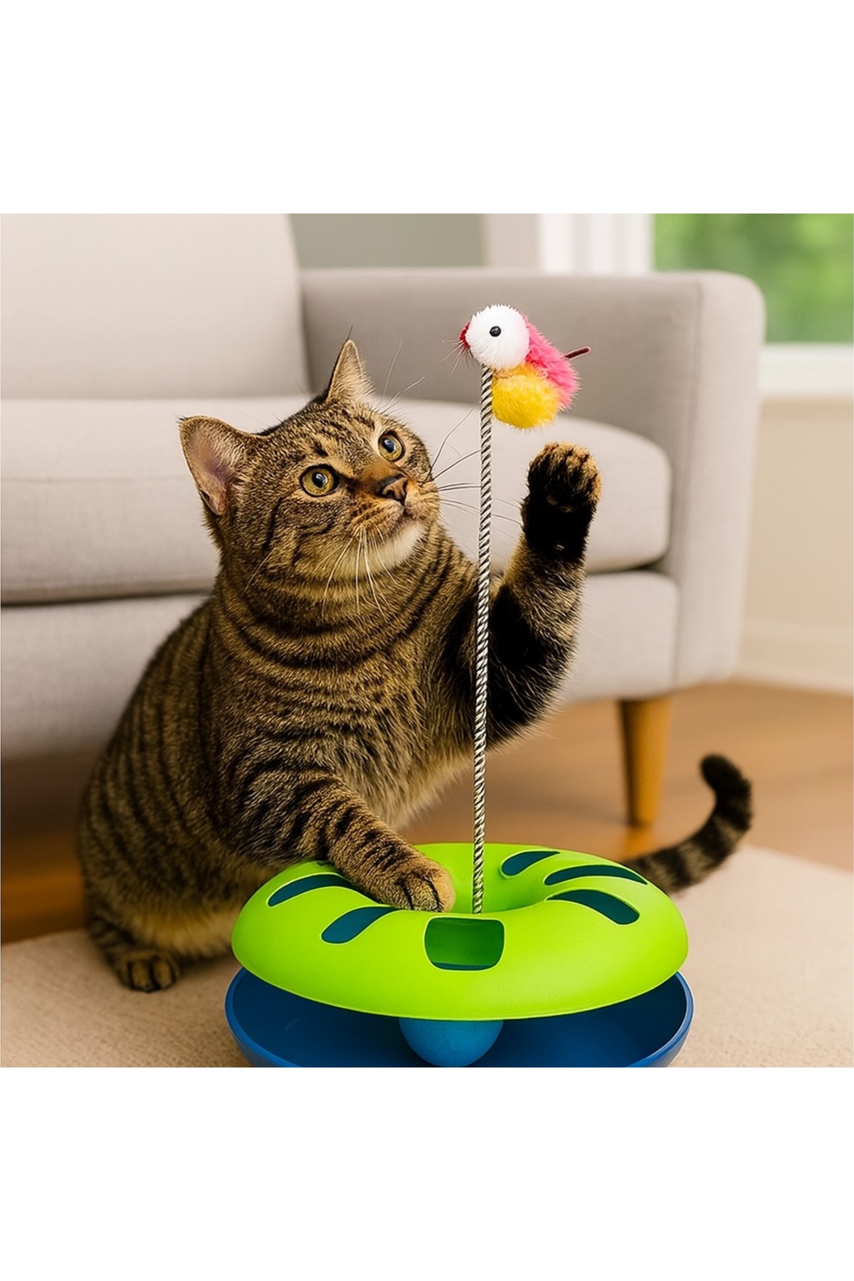 MadPet Evcil Hayvan Yaylı Fareli Toplu Tek Katlı Çember Oyuncak - Görsel 3