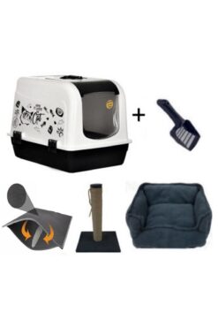 oceanking Maxi Kedi Tuvalet Kabı Üsten Açılır ( Kauçuk Paspası Dikdörtgen Yatak, Ve Tırmalama Seti )