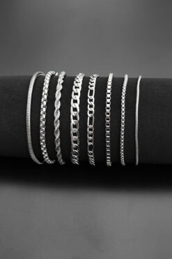 The Collection 8'li Zincir Gümüş Renk Erkek Bileklik Seti (GÜMÜŞ RENK BİLEKLİK SETİ)