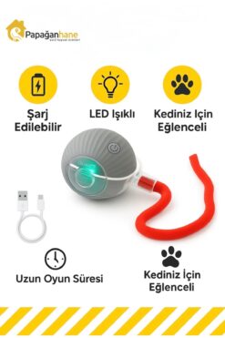 Papağanhane Akıllı Kedi Oyuncağı Usb Şarjlı Ledli Kedi Topu