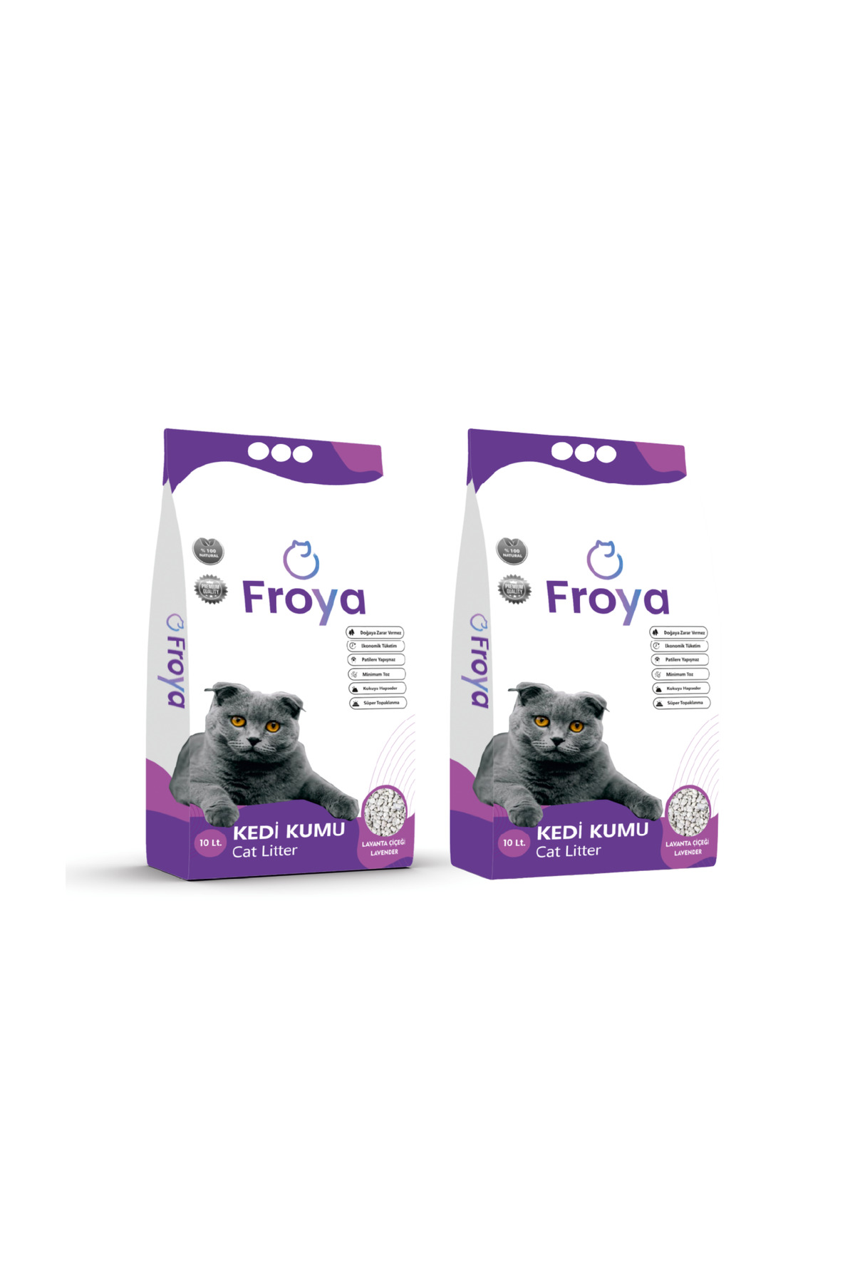 FROYA High Quality & Happy Pets Lavanta Kokulu 10l X 2 Topaklanan Bentonit Kedi Kumu