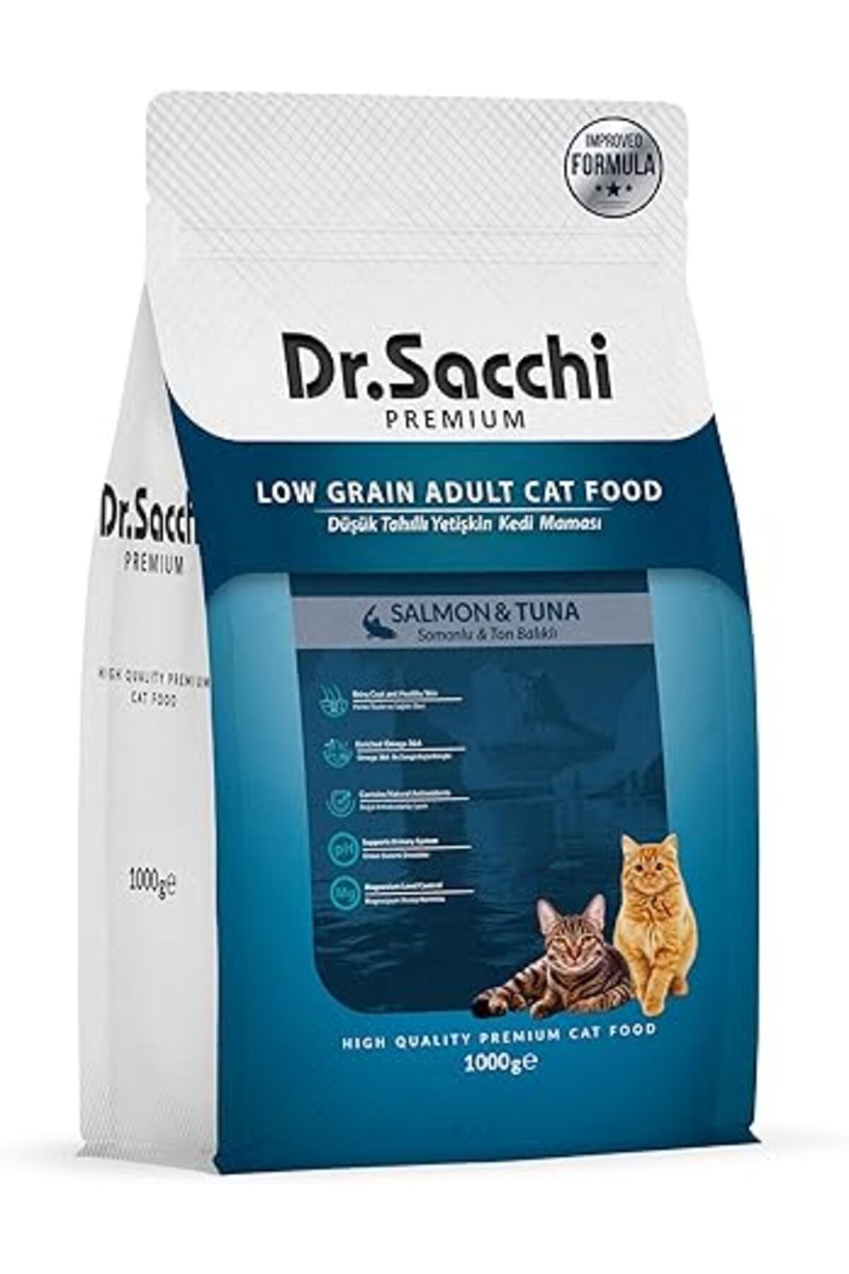 Dr. Sacchi Dr.Sacchi Premium Düşük Tahıllı Somonlu Ve Ton Balıklı Yetişkin Kedi Maması 1 kg - Görsel 2