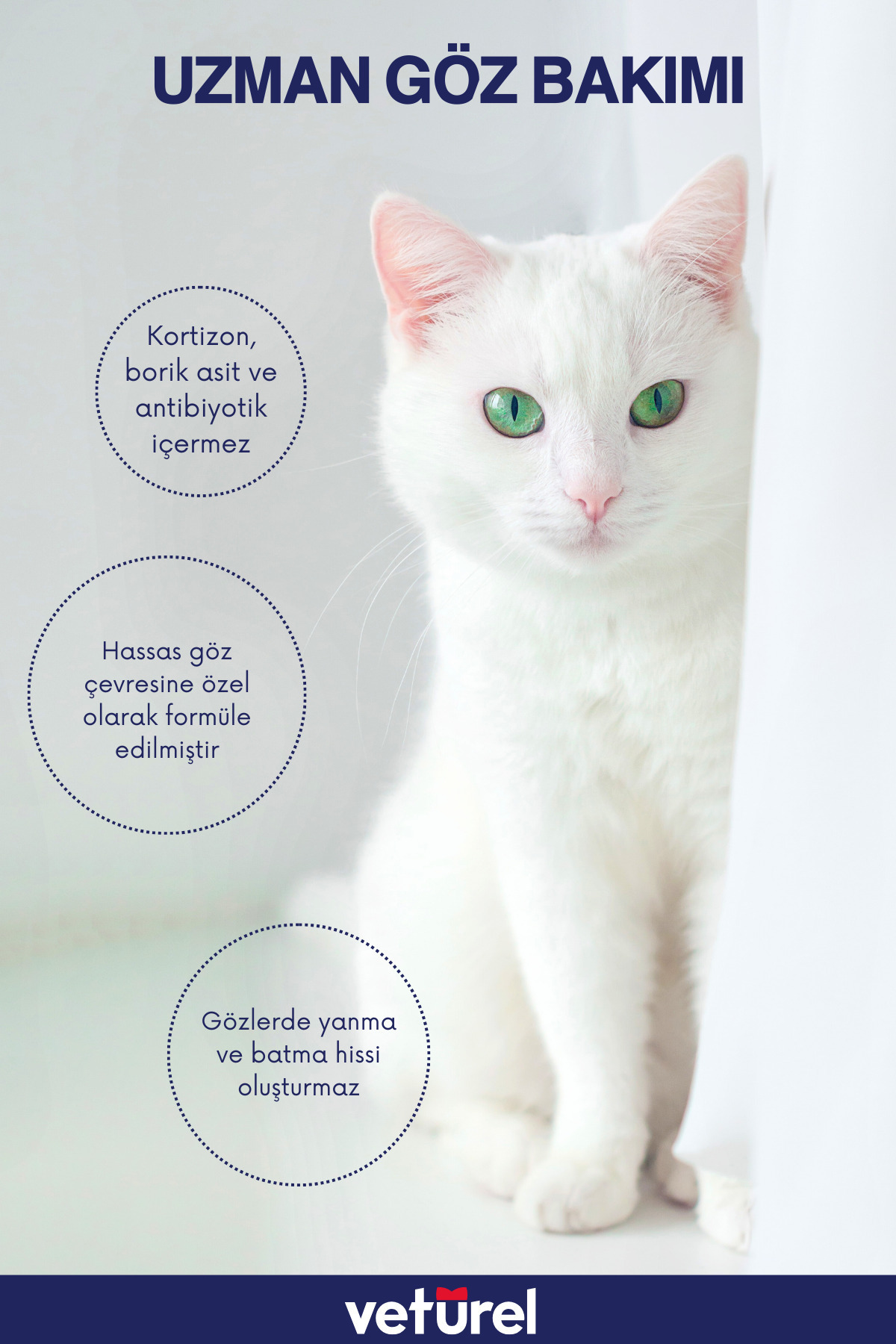 Veturel Kedi Göz Temizleme Solüsyonu Köpek Alerji Kızarıklık Enfeksiyon Gözyaşı Bakımı Göz Damlası 100ml - Görsel 3