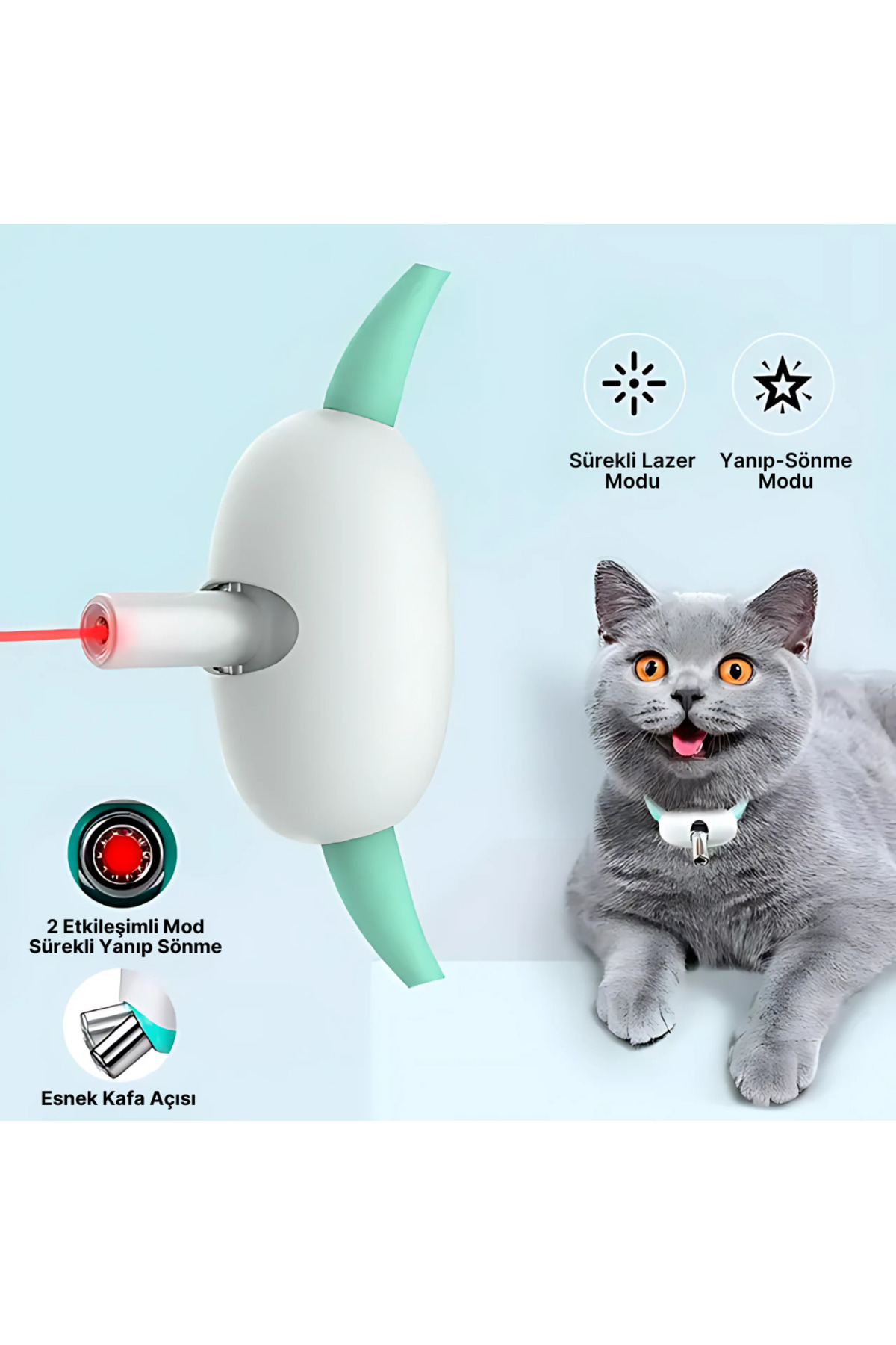 Kitchen Time Tease Cat Akıllı Lazer Tasma Kedi Oyuncağı eğitici kedi egzersiz oyuncağı Kedi Tasması Lazer - Görsel 3