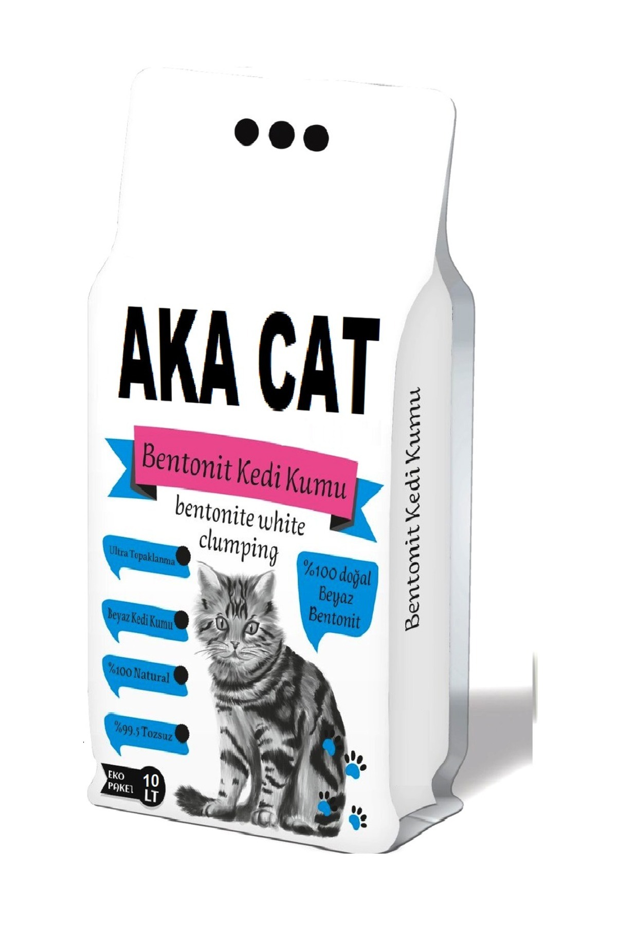 AKACAT 10 Lt Beyaz Bentonit Doğal %100 Topaklaşan Ince Taneli Kedi Kumu