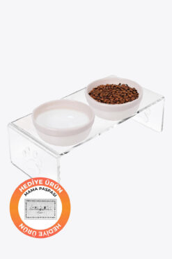 GOBYPET 2'li Seramik Dekoratif Kedi Ve Köpek Pleksi Mama & Su Kabı Paspas