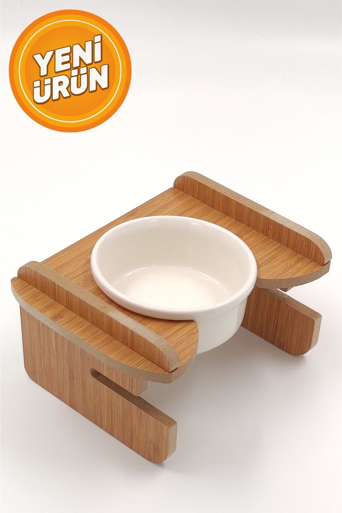 hural ahşap dekorasyon Yüksekliği Ayarlanabilir Seramik Kaseli Tekli Mama, Su Kabı