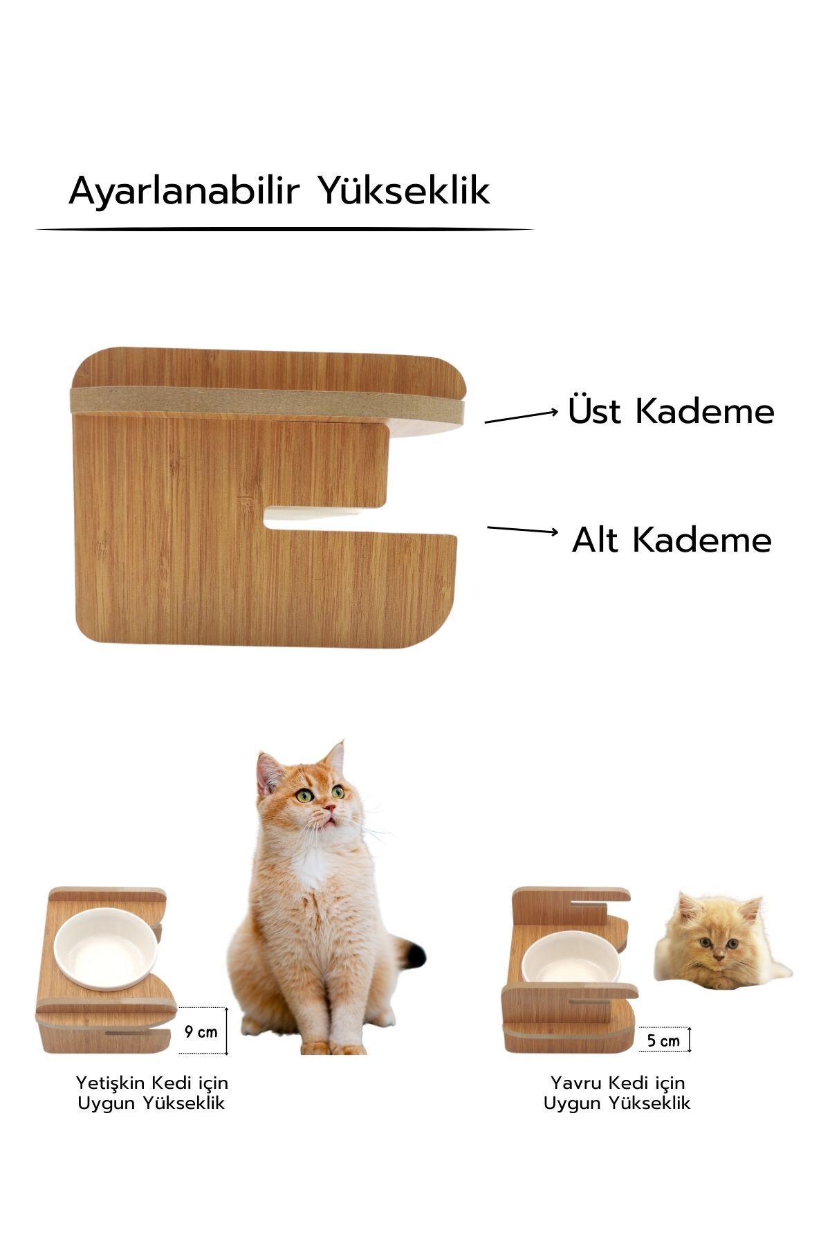 hural ahşap dekorasyon Yüksekliği Ayarlanabilir Seramik Kaseli Tekli Mama, Su Kabı - Görsel 2