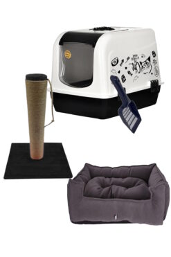 Genel Markalar Kapalı Maxi Kedi Tuvalet Kabı Üsten Açılır ( Dikdörtgen Yatak, Ve Tırmalama Seti )