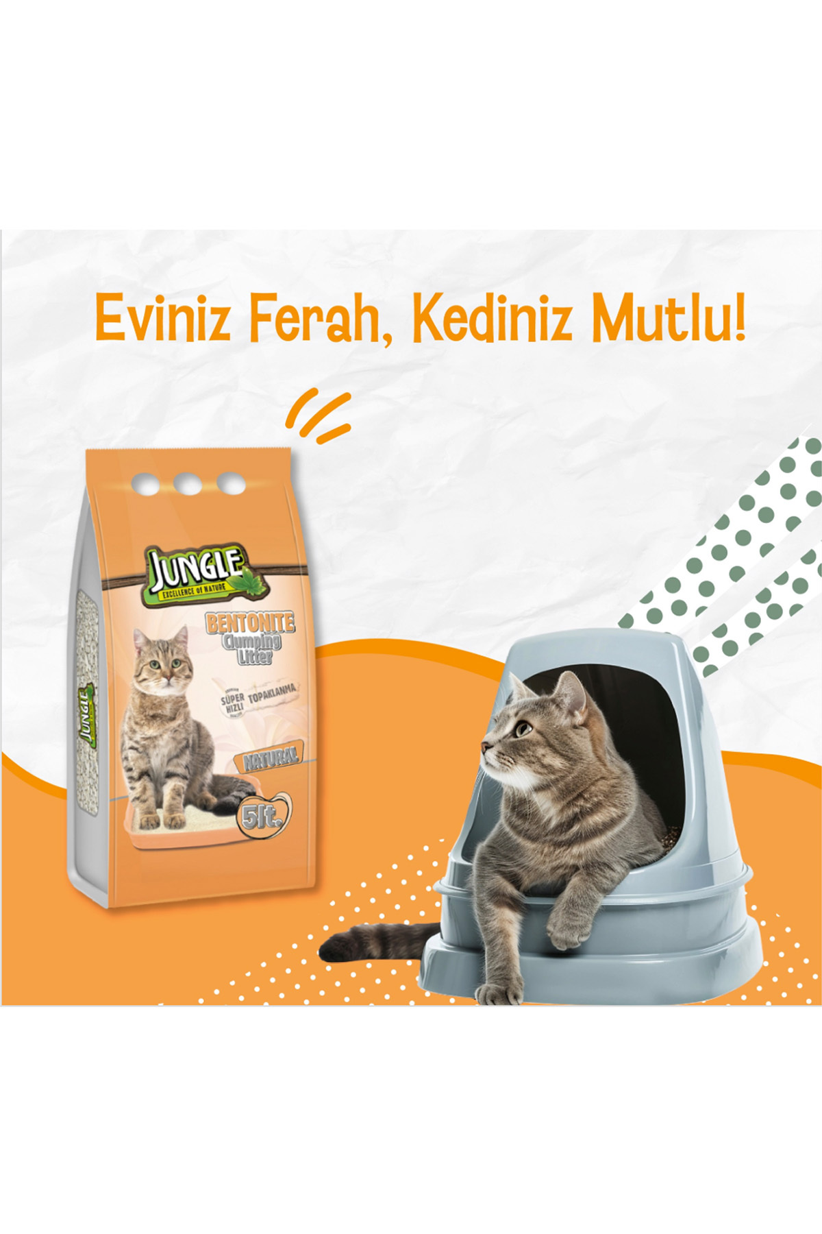 Jungle Bentonit Natural 5 Lt Kedi Kumu %100 Doğal Yeni Koruyucu Ambalajda Bentonite Clumping - Görsel 2