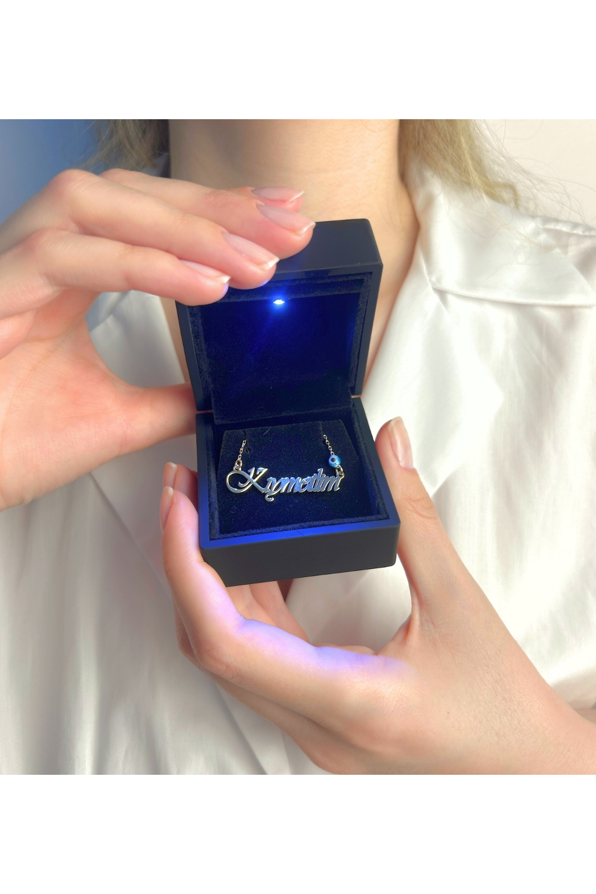 Şimal Silver 925 Ayar Gümüş Altın Kaplamalı Kişiye Özel İsimli Kolye ( Işıklı Kutu Hediye )