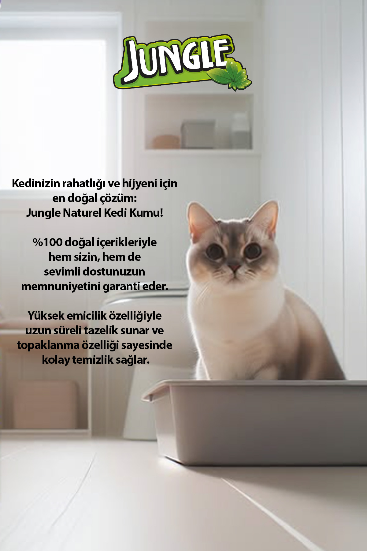 Jungle Bentonit Natural 5 Lt Kedi Kumu %100 Doğal Yeni Koruyucu Ambalajda Bentonite Clumping - Görsel 3