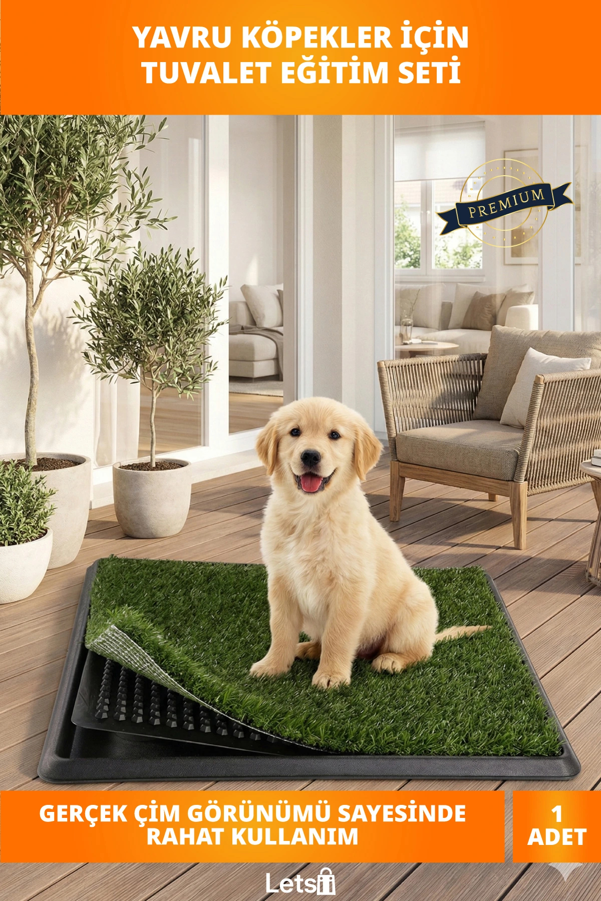 Letsii Gerçek Çim Görünümlü 3 Tabakalı Yavru Köpek Tuvalet Eğitim Seti Su Geçirmez