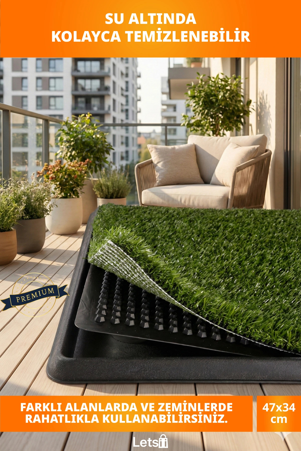 Letsii Gerçek Çim Görünümlü 3 Tabakalı Yavru Köpek Tuvalet Eğitim Seti Su Geçirmez - Görsel 2