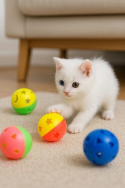 PHENORA Çıngıraklı Kedi Oyuncak Topu – Renkli Sesli Kedi Oyuncağı 4 Adet