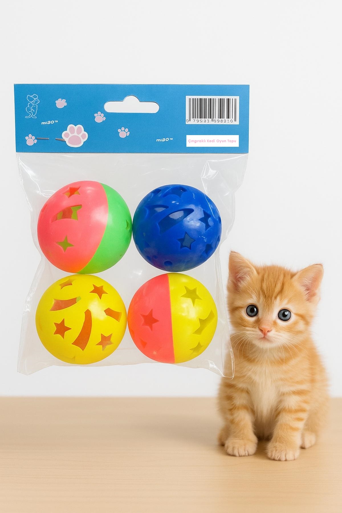 PHENORA Çıngıraklı Kedi Oyuncak Topu – Renkli Sesli Kedi Oyuncağı 4 Adet - Görsel 2