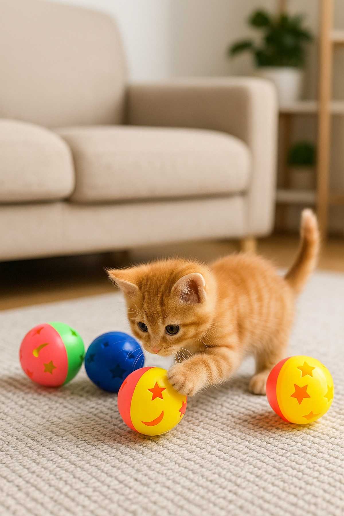 PHENORA Çıngıraklı Kedi Oyuncak Topu – Renkli Sesli Kedi Oyuncağı 4 Adet - Görsel 3