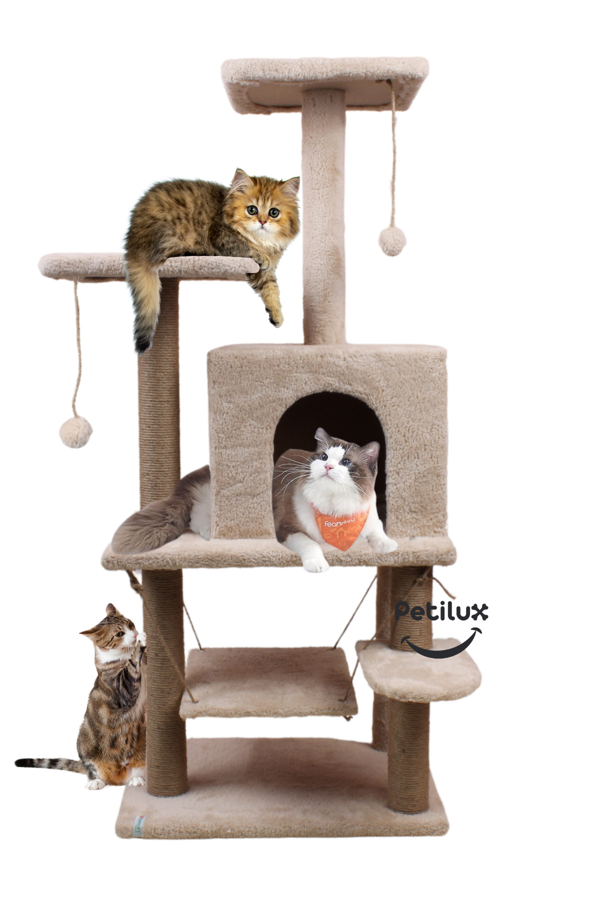 Petilux Salıncaklı Yuvalı Jüt İpli Welsoft Kedi Evi ve Oyun Platformu