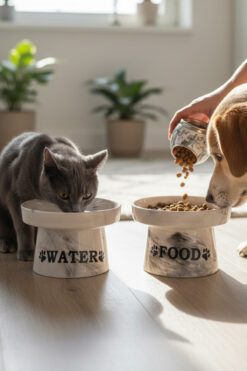 relaxco decoration & pet furniture Seramik Kedi Köpek Mama ve Su Kabı Yükseltilmiş Premium Mama Kabı 2 li Set