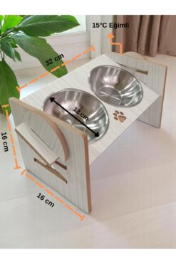 ALFO 4 Kademeli Eğimli Ahşap Standlı Mama ve Su Kabı