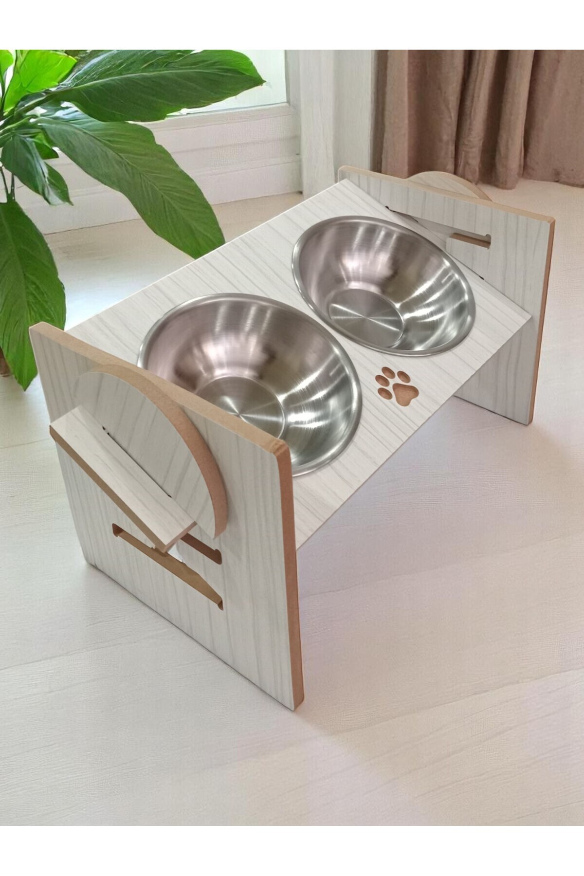 ALFO 4 Kademeli Eğimli Ahşap Standlı Mama ve Su Kabı - Görsel 2