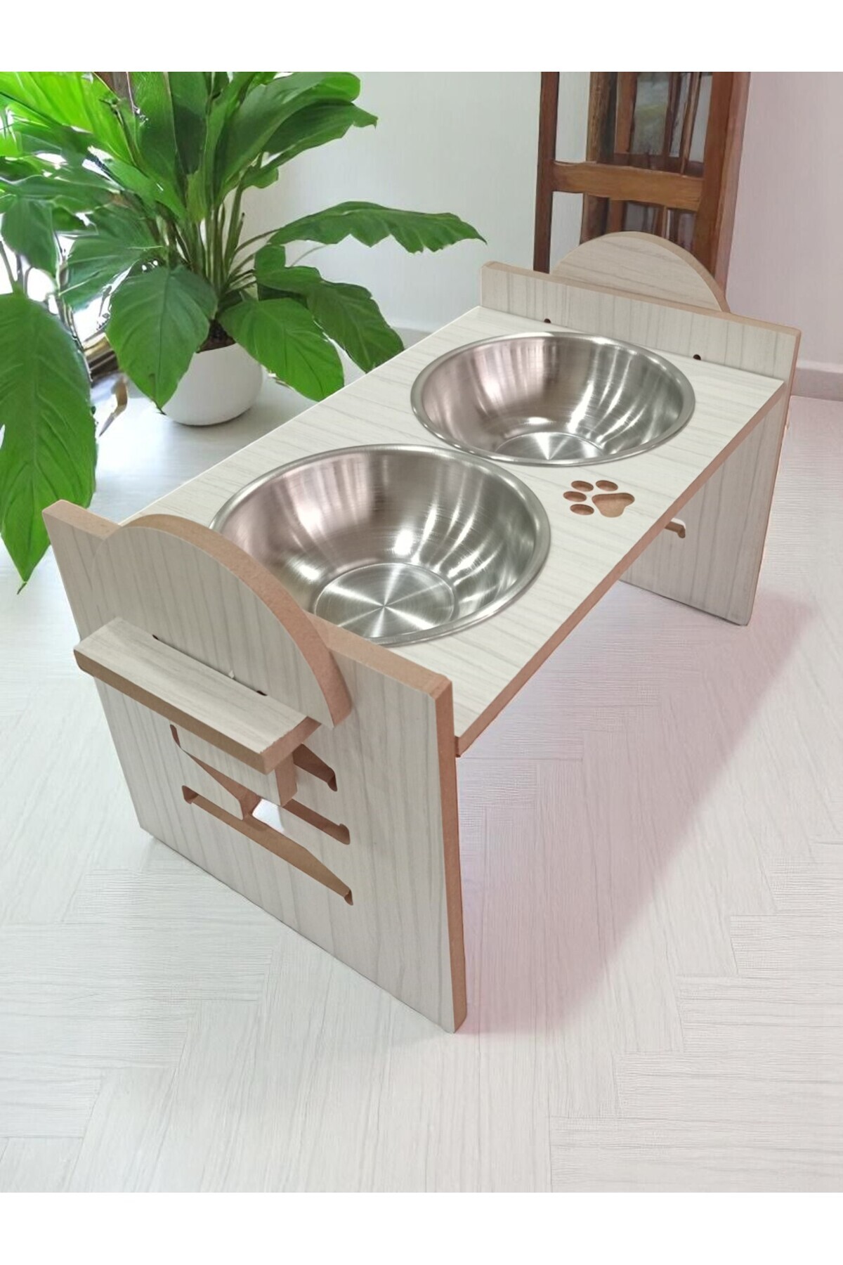ALFO 4 Kademeli Eğimli Ahşap Standlı Mama ve Su Kabı - Görsel 3