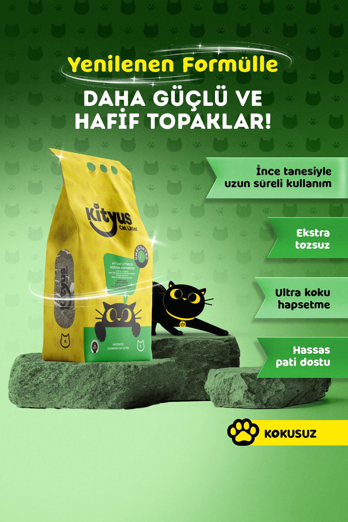 Kityus Hassas Kediler Için Tozsuz,topaklanan, Kokusuz Bentonit Kedi Kumu 5lt