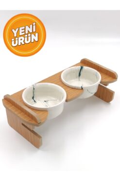 hural ahşap dekorasyon YÜKSEKLİĞİ AYARLANABİLİR SERAMİK KASELİ AHŞAP STANDLI MAMA VE SU KABI