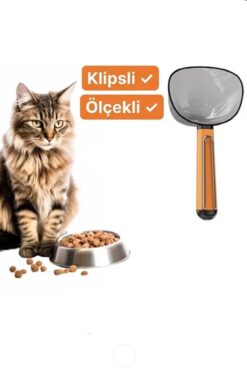 Nirnisa Klipsli Kedi Köpek Mama Kepçesi 180 ml Ölçekli Erzak Bakliyat Un Baharat Kahve Ölçü Kaşığı Küreği