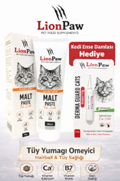 LİON PAW Kedi Malt Macunu 100g Tüy Yumağı,Kusma Önleyici,Taurin,Biotin Sindirim Destekli Kedi Damlası Hediye