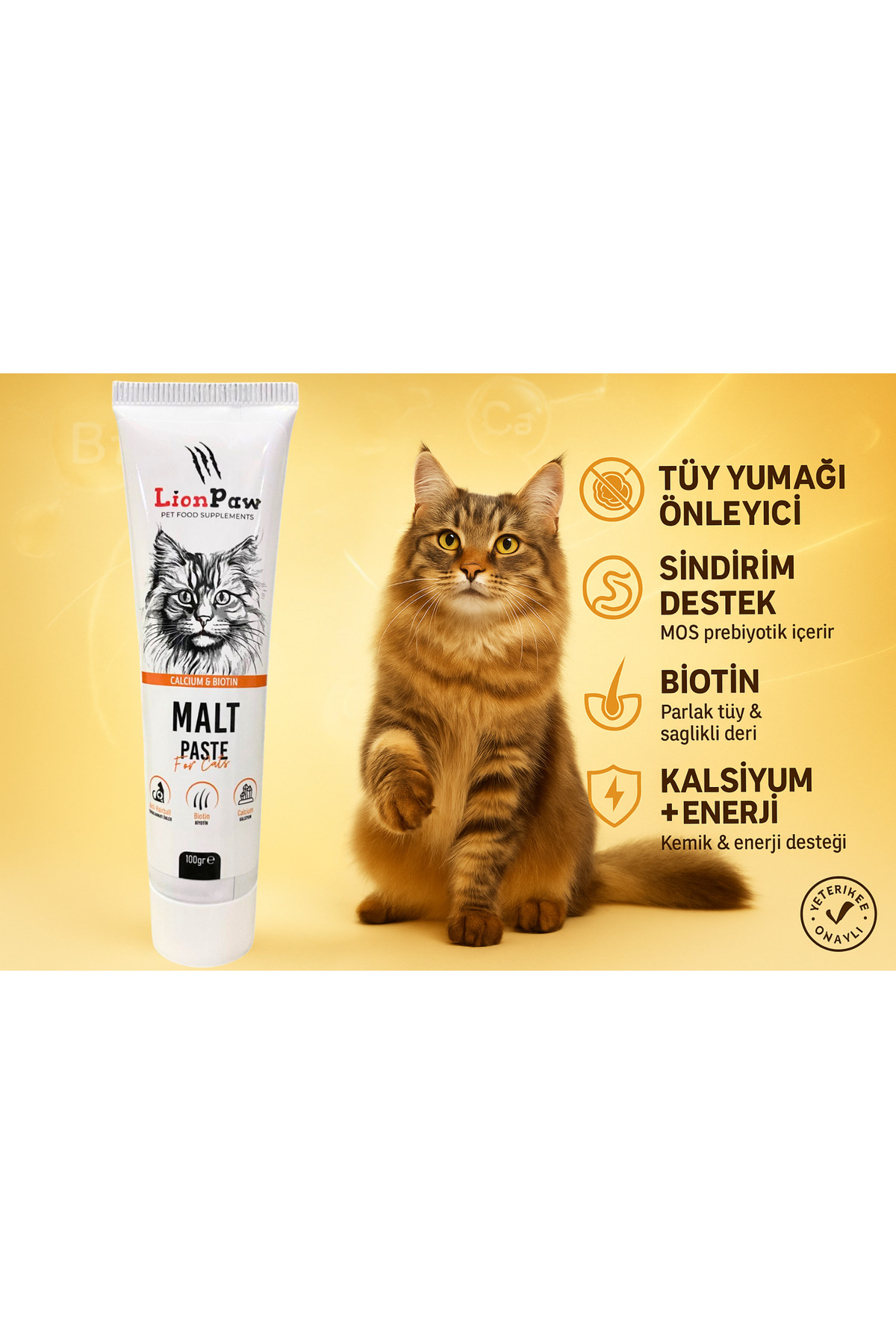 LİON PAW Kedi Malt Macunu 100g Tüy Yumağı,Kusma Önleyici,Taurin,Biotin Sindirim Destekli Kedi Damlası Hediye - Görsel 2