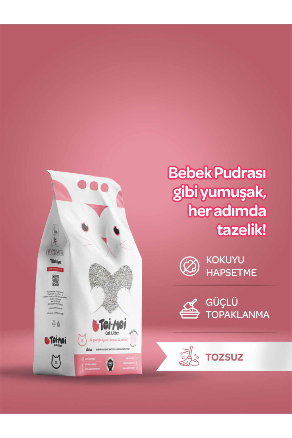 Toi Moi Tozsuz, Topaklanan, Emiciliği Yüksek Bebek Pudralı Bentonit Kedi Kumu 5lt