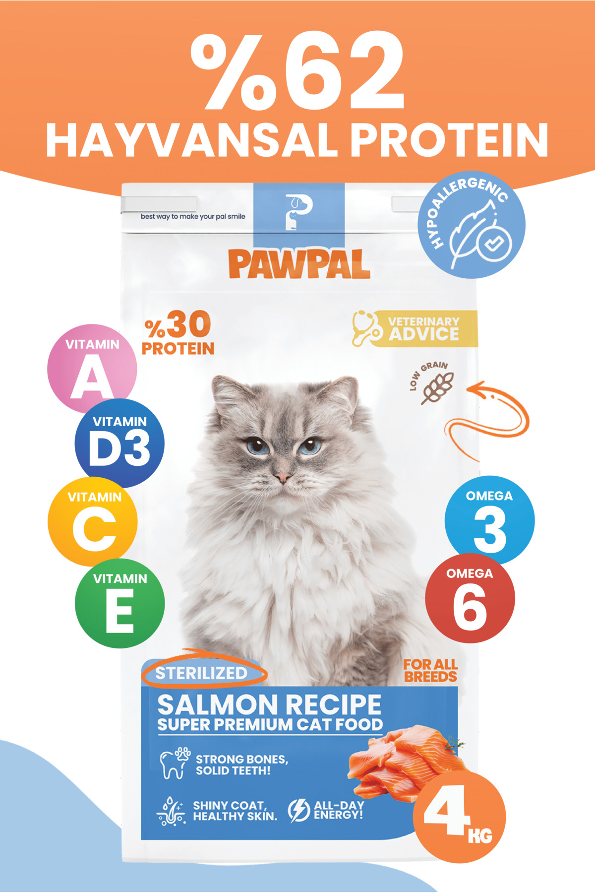 PawPal Somonlu Süper Premium Kısır Kedi Maması 4KG | Hipoalerjenik – Düşük Tahıllı – Yüksek Proteinli