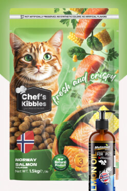Mutamin Chef’s Kibbles Norveç Somonlu Yetişkin Kedi Maması 10kg Organics Somon Yağı 150ml