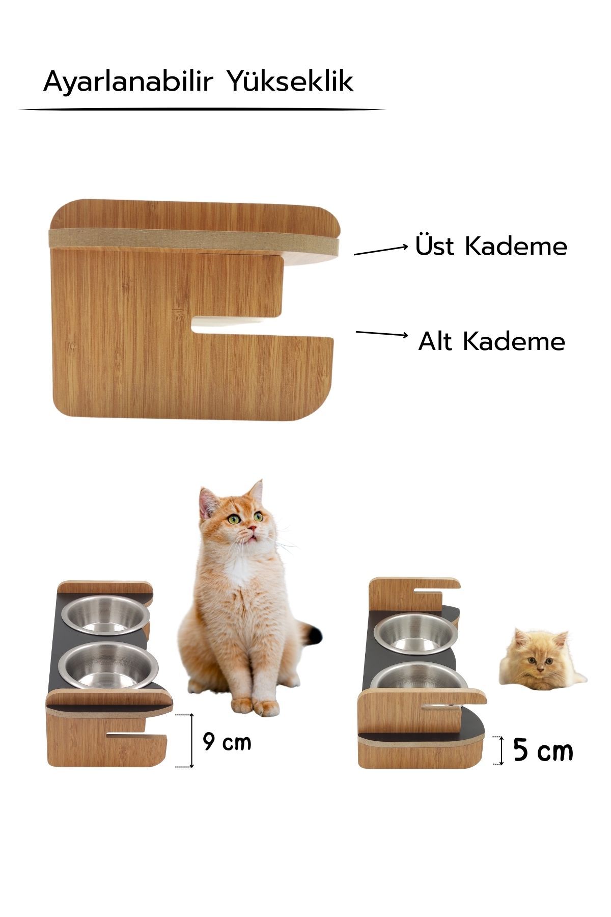 hural ahşap dekorasyon Yüksekliği Ayarlanabilir Ahşap Standlı Mama ve Su Kabı - Görsel 2