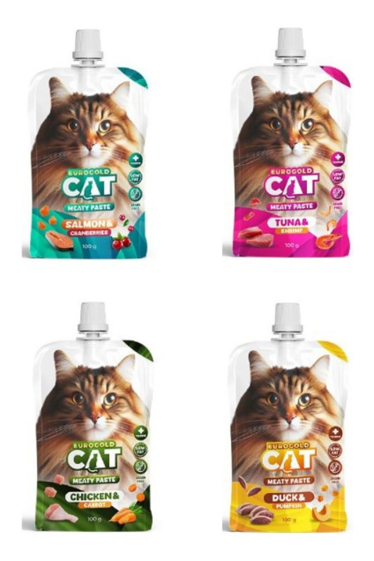 EuroGold Taze Kedi Et Ezme , Sıvı Kedi Ödül Maması , Kedi Ödül Maması 4 Adet x 100 gr