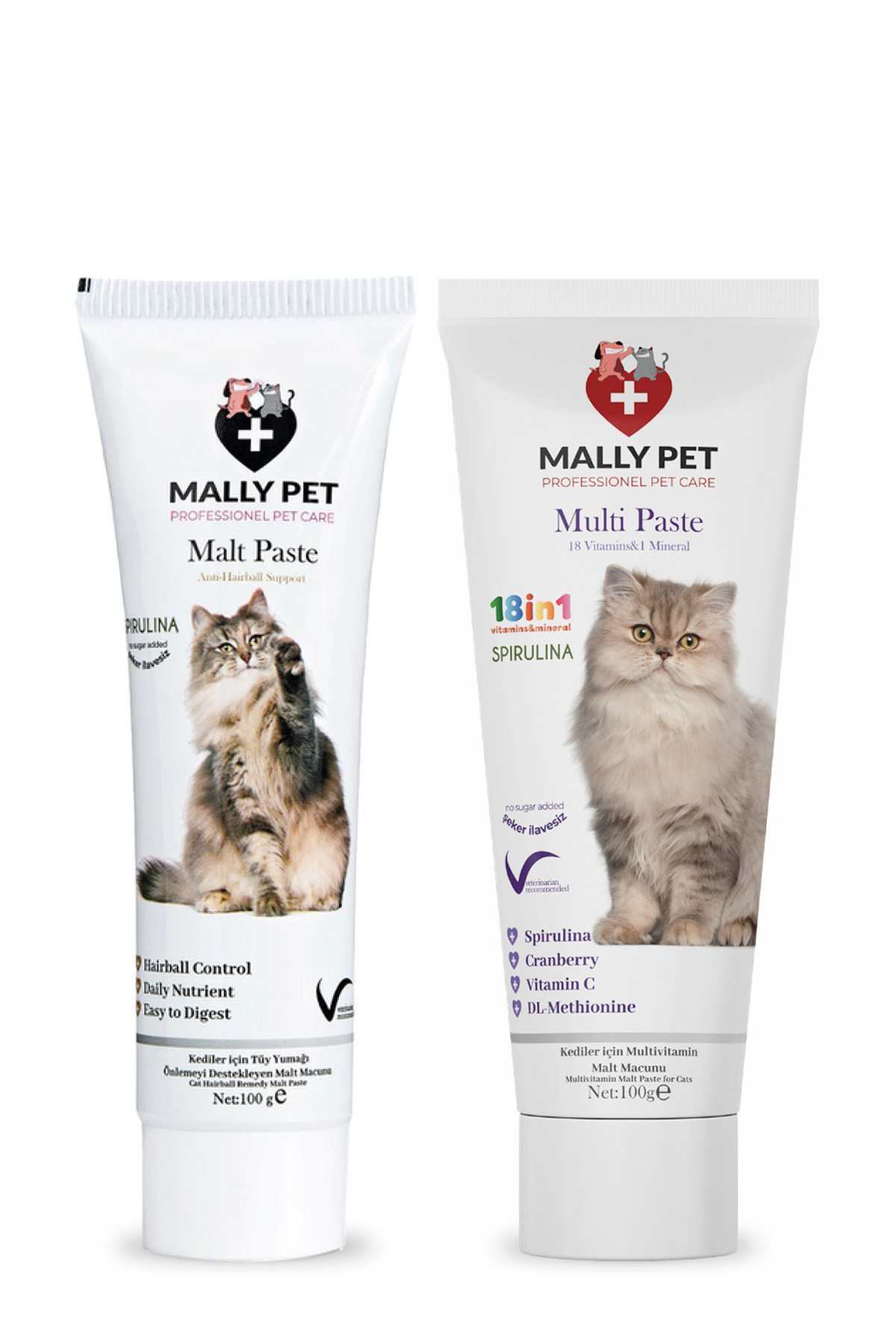 MALLY PET PROFESSIONEL PET CARE Kediler İçin Malt Paste Seti (Malte Paste + Multi Paste) 2 x 100 Gram
